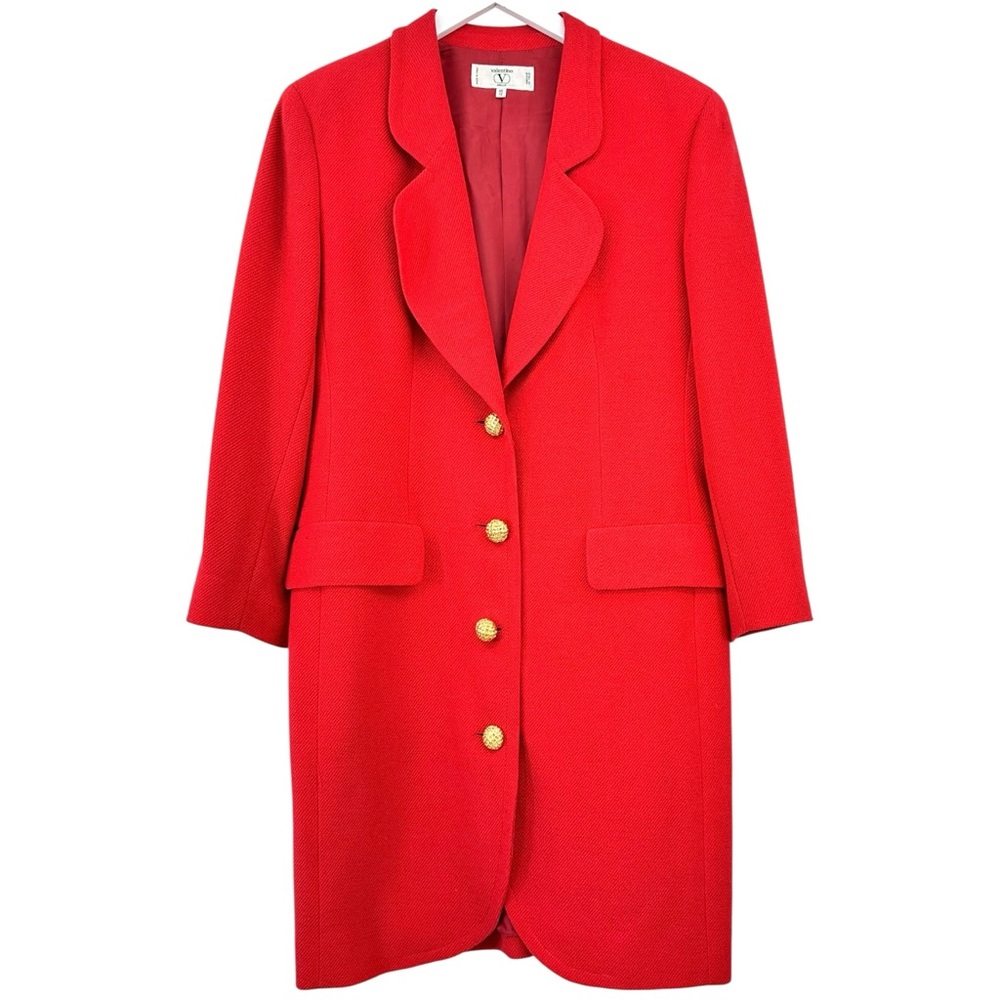 Vintage Valentino Miss V Red Wool Pea Coat With Gold Buttons sz 12